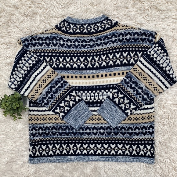 Cy V-Neck Knit Sweater ๐ Blue Tan & White - Picture 4 of 16